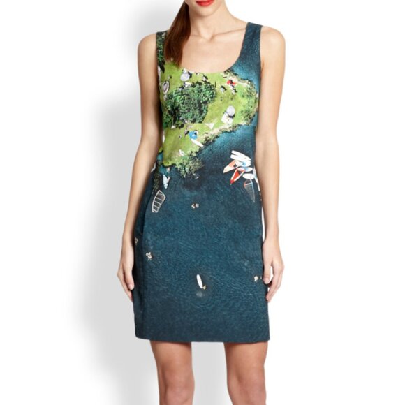 Akris Punto Surfer Print Park Picnic Marina Sail Boats Water Dress Blue 6 - Picture 1 of 16